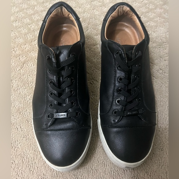 J. Slides black leather platform sneakers, size 8 - Picture 2 of 5